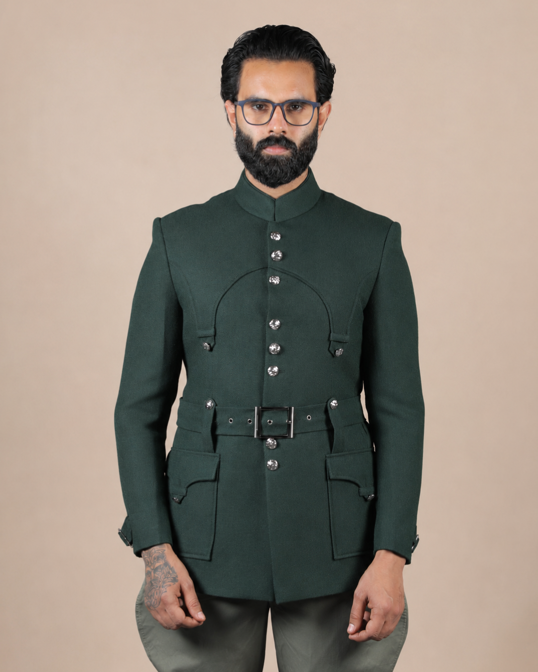 Dark Green Belted Hunting Coat