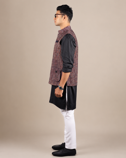 Textured Khadi Nehru Jacket