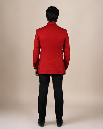 Red Bandhgala with Quilted Pockets