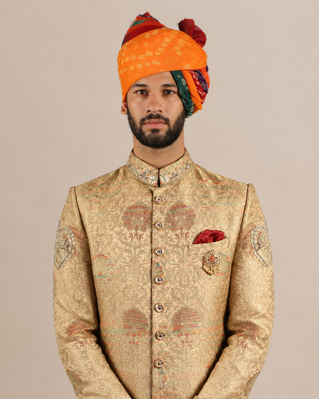 Golden Brocade Embroidered Sherwani
