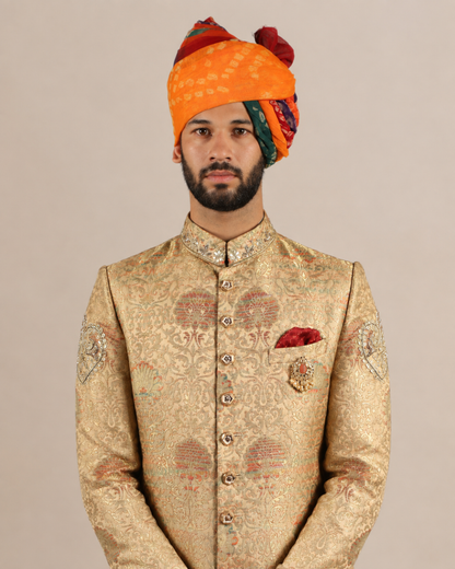 Golden Brocade Embroidered Sherwani