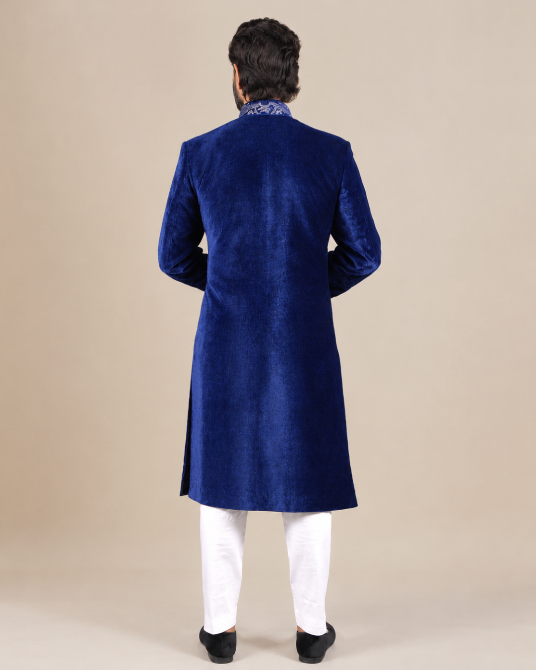 Royal Blue Velvet Embroidered Sherwani