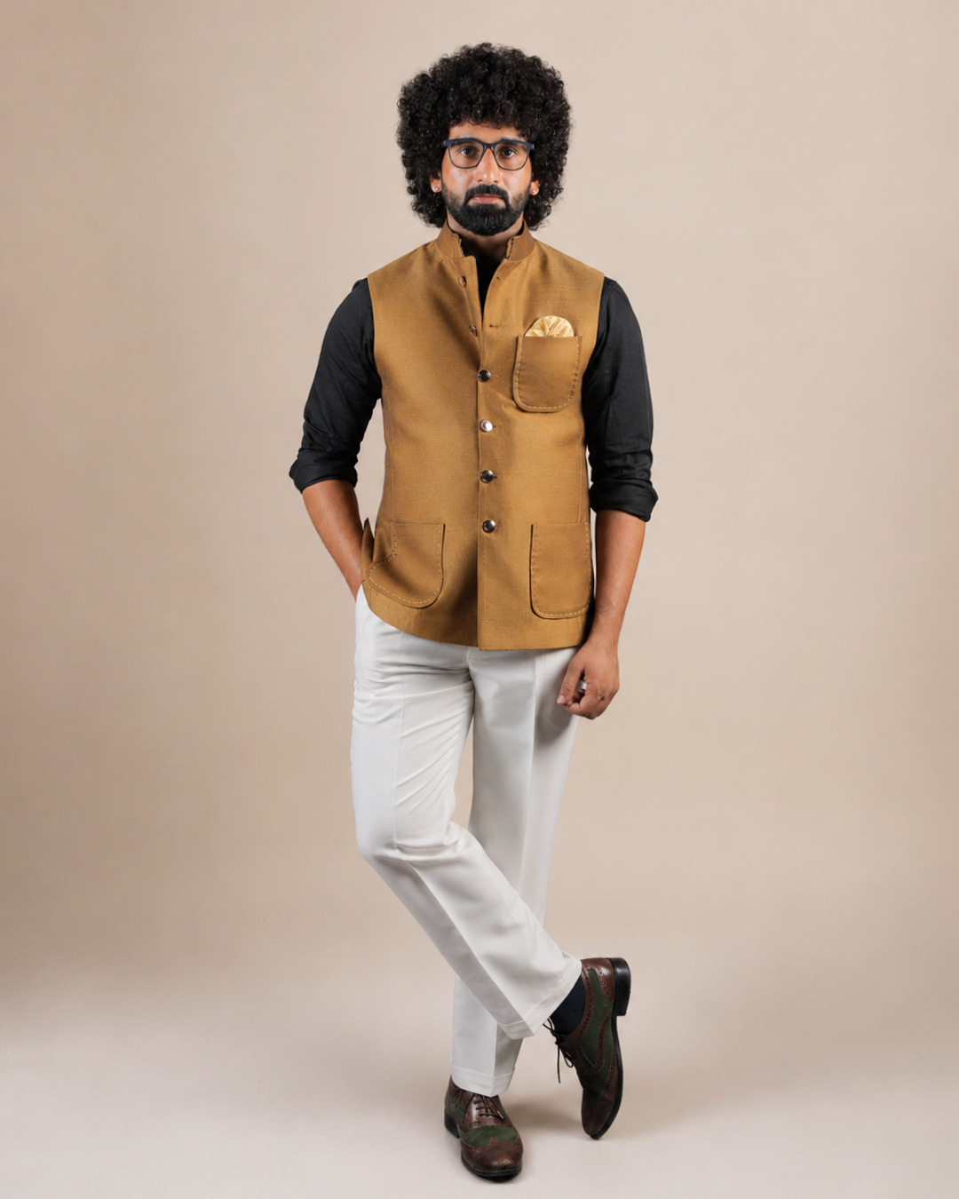 Premium Mustard Silk Nehru Jacket