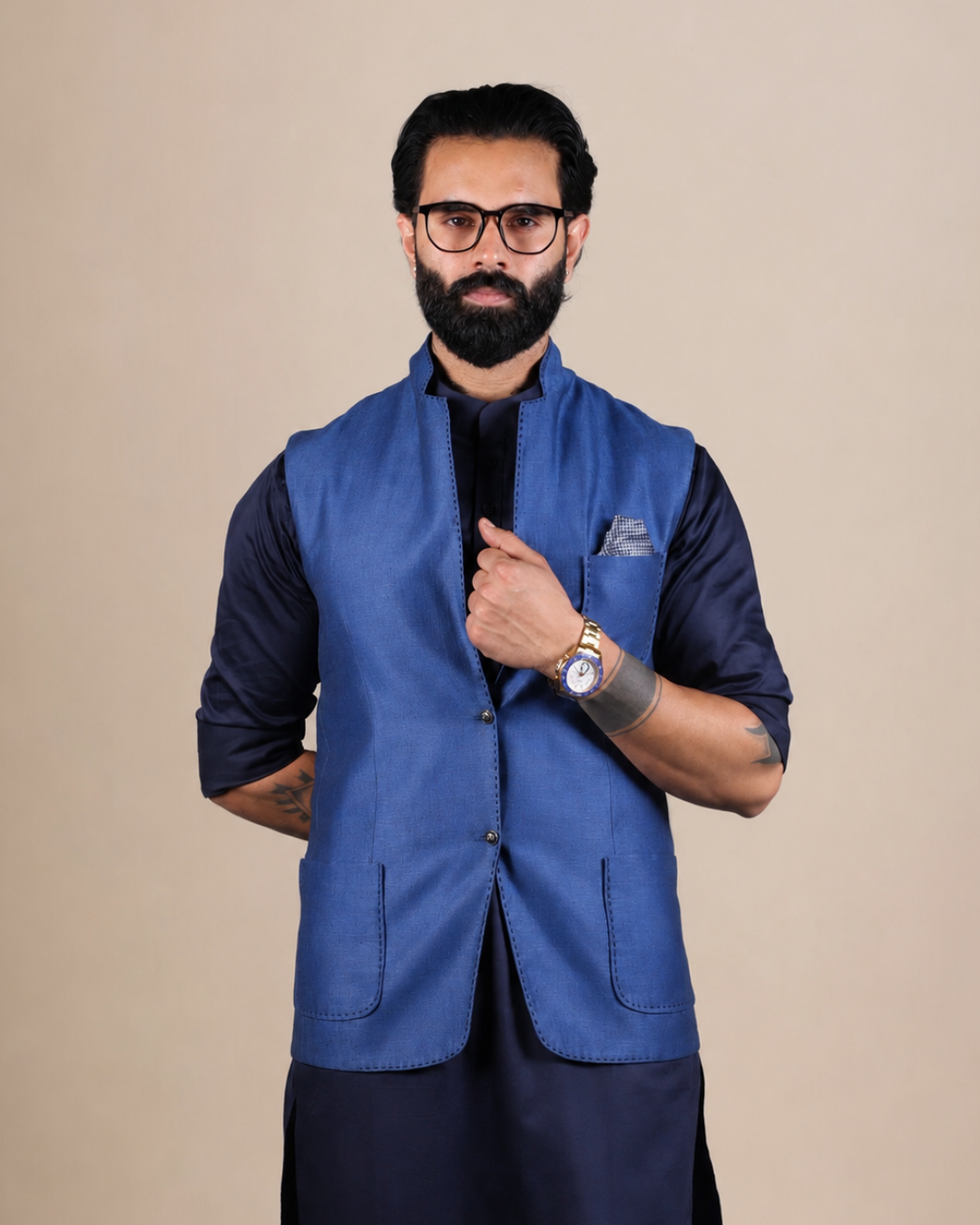 Blue Silk Nehru Jacket
