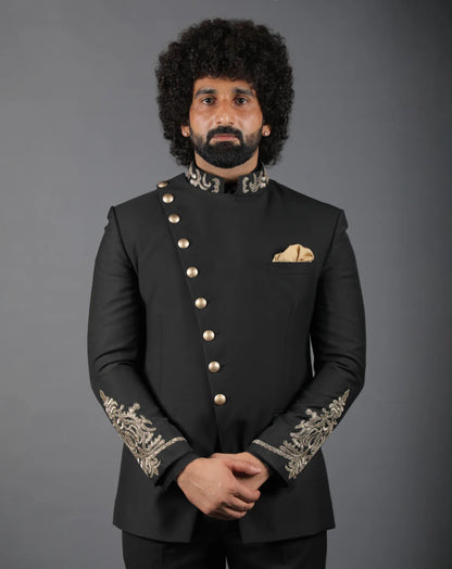 Black Embroidered Bandhgala Suit