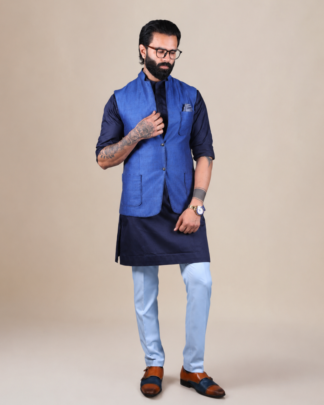 Blue Silk Nehru Jacket