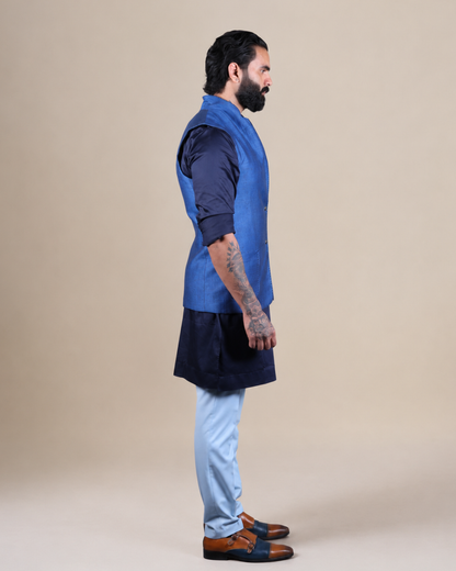 Blue Silk Nehru Jacket