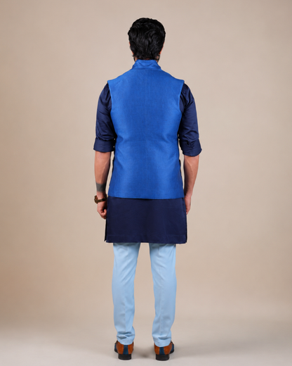 Blue Silk Nehru Jacket