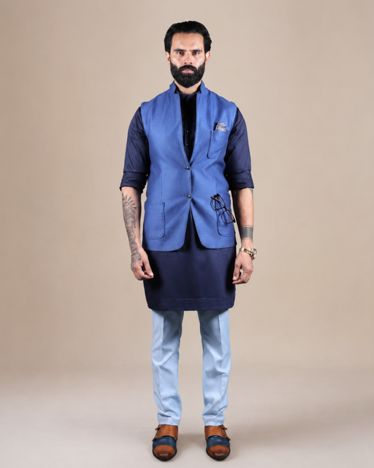 Blue Silk Nehru Jacket