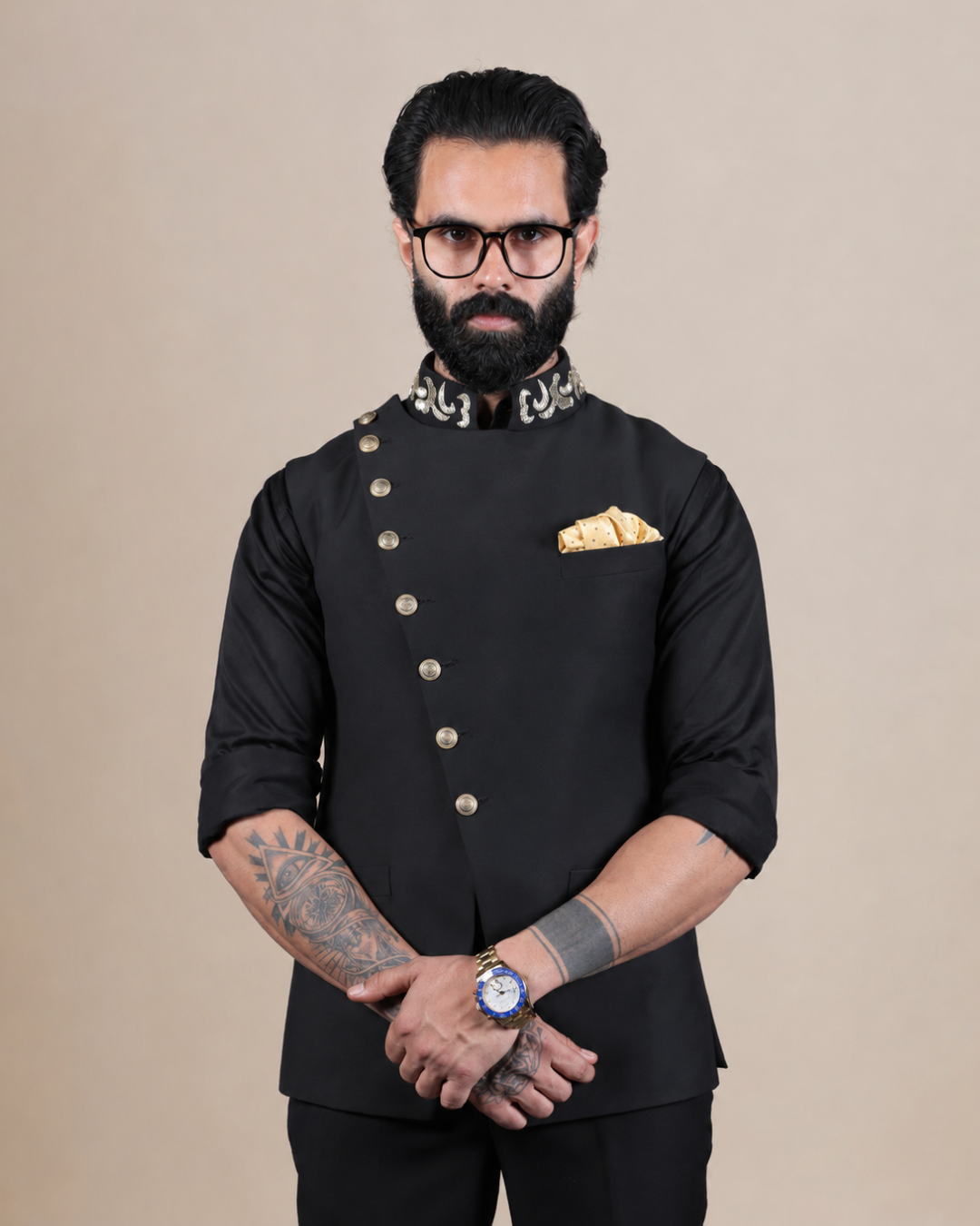 Black Asymmetric Nehru Jacket