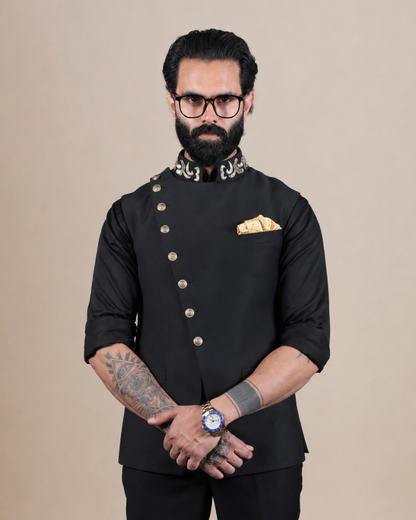 Black Asymmetric Nehru Jacket