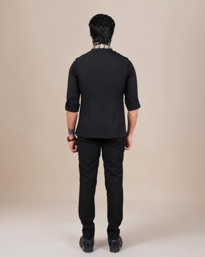 Black Asymmetric Nehru Jacket