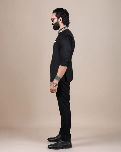 Black Asymmetric Nehru Jacket