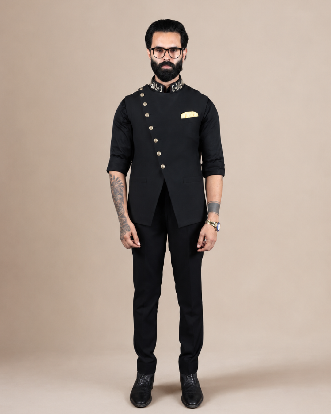 Black Asymmetric Nehru Jacket