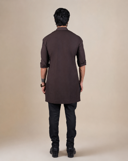 Brown Cotton Short Kurta Set