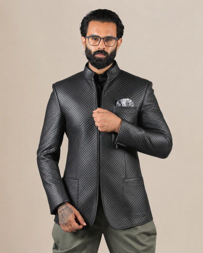 Quilted Grey Leather Jacket