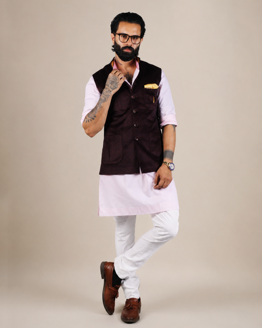 Premium Wine Velvet Nehru Jacket