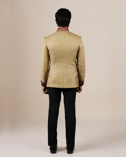 Beige Silk Blend Bandhgala Set