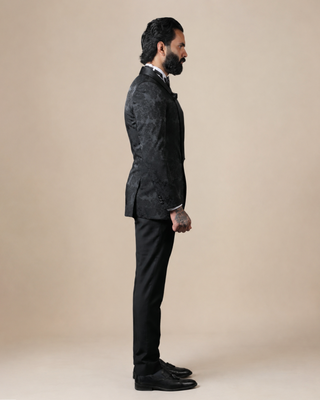 Black Floral Self Printed Suit