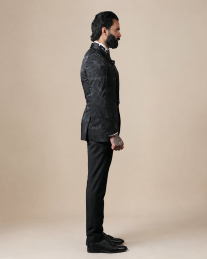 Black Floral Self Printed Suit