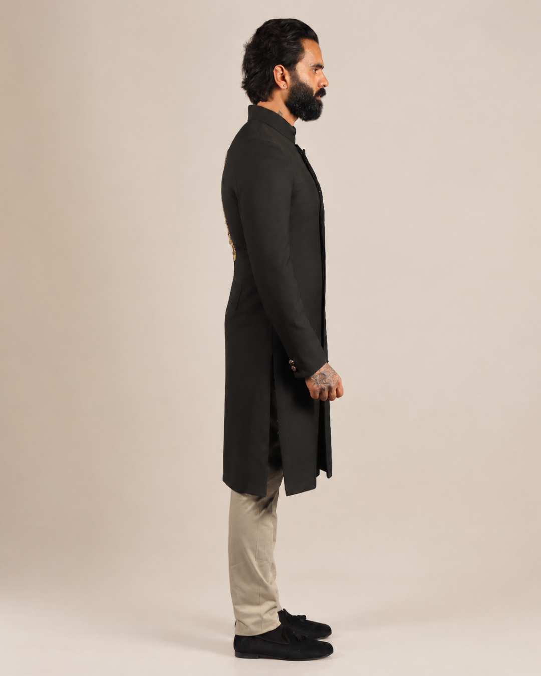 Black Embroidered Achkan Sherwani
