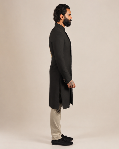 Black Embroidered Achkan Sherwani