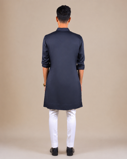 Navy Blue Silk Kurta Set