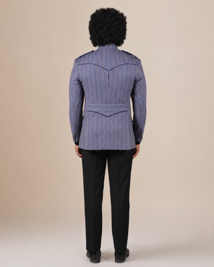 Blue Striped Wool Blend Hunting Coat