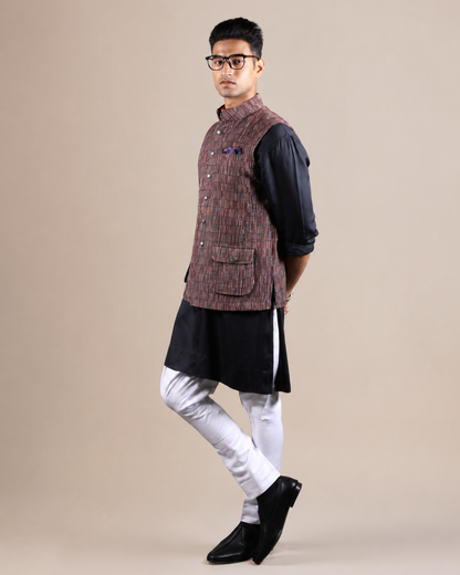 Textured Khadi Nehru Jacket