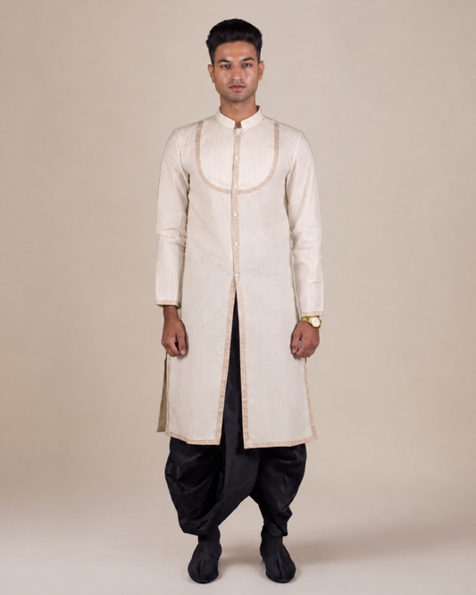 Beige Front Open Kurta Set