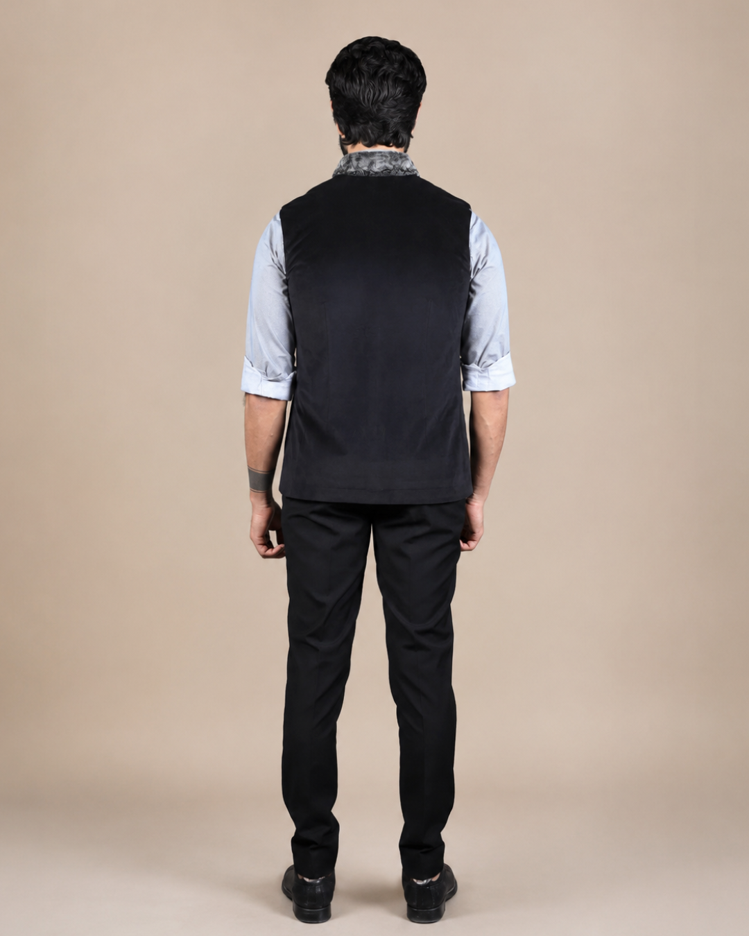 Black Nehru Jacket with Fur Collar