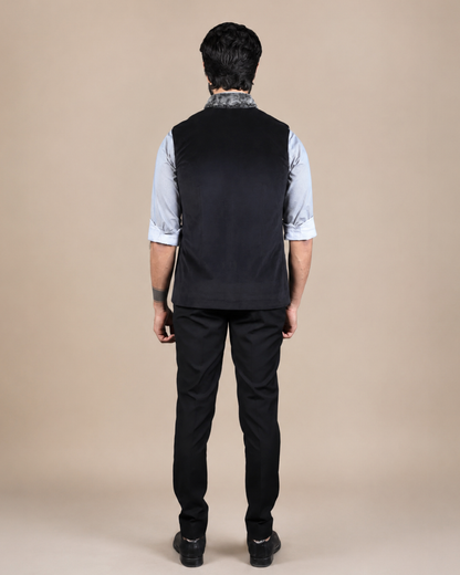 Black Nehru Jacket with Fur Collar