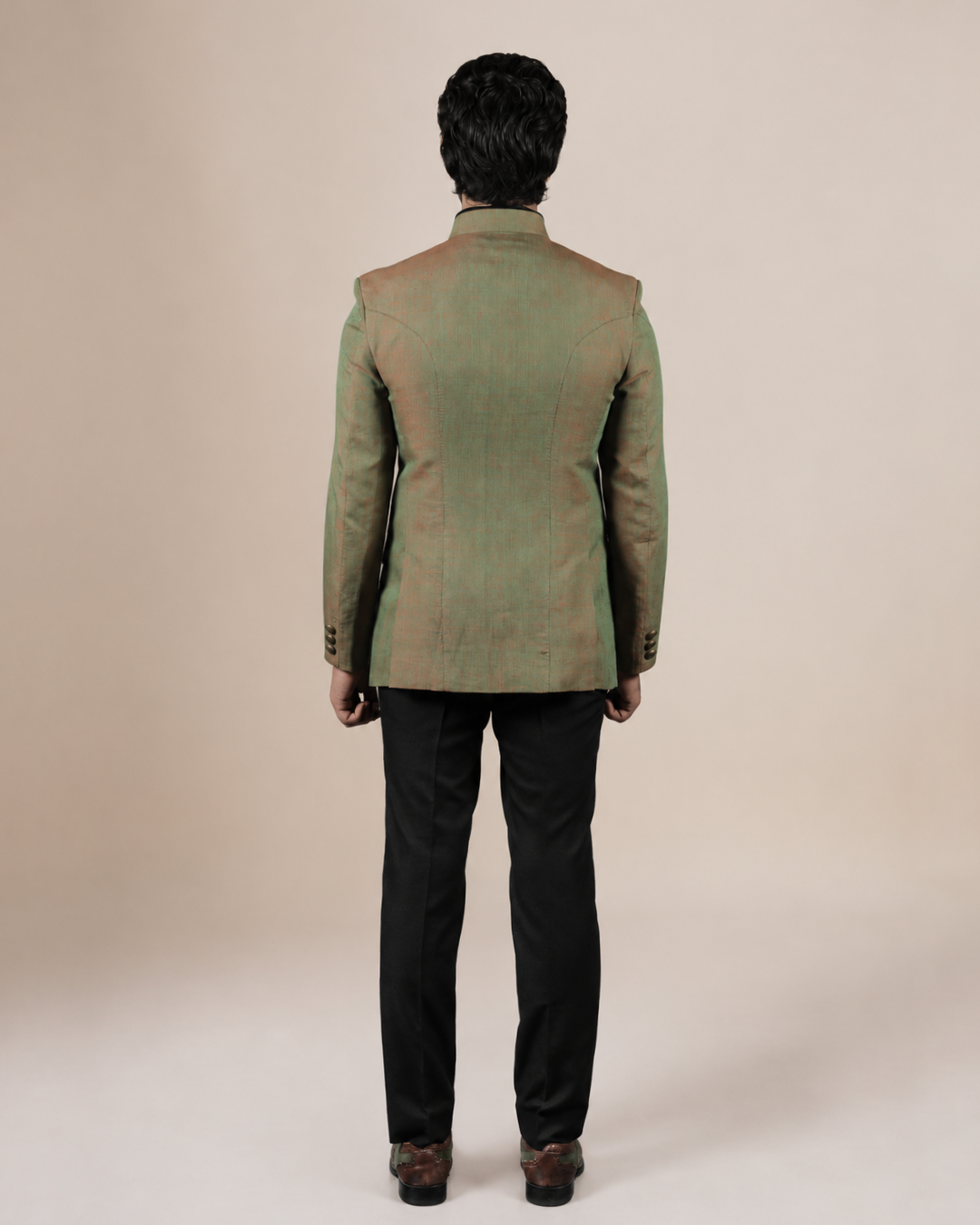 Olive Green Silk Blend Bandhgala