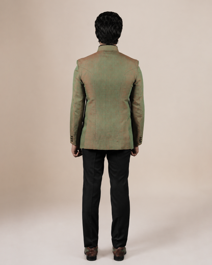 Olive Green Silk Blend Bandhgala
