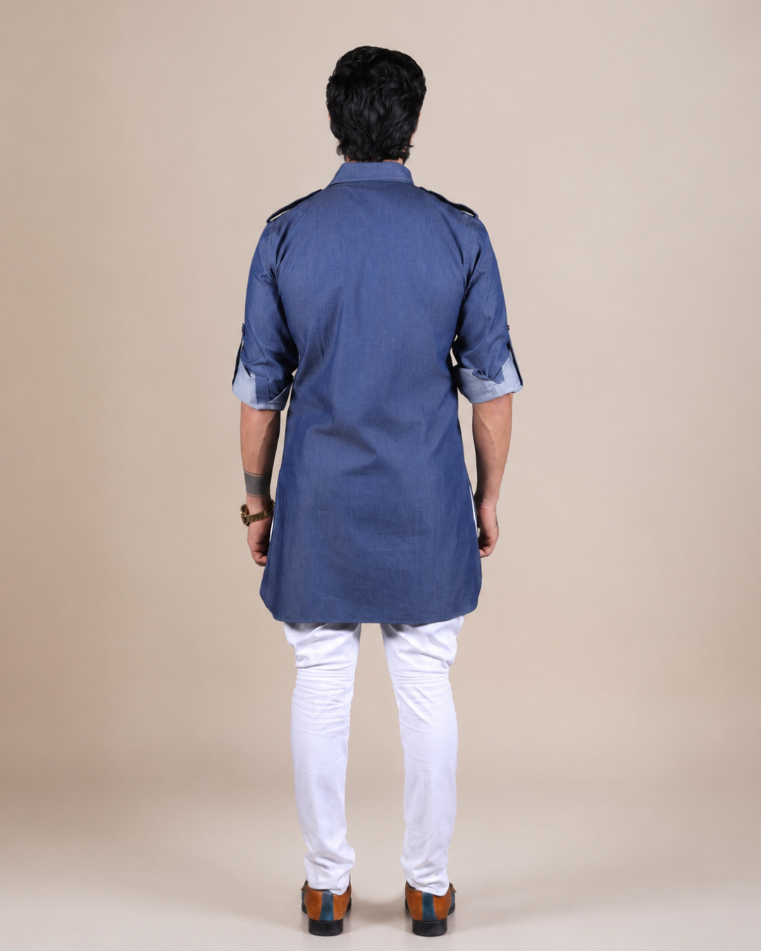 Blue Denim Pathani Kurta Set