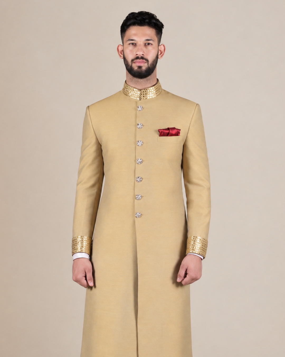Golden Embroidered Wedding Sherwani