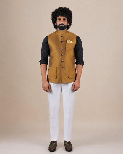 Premium Mustard Silk Nehru Jacket