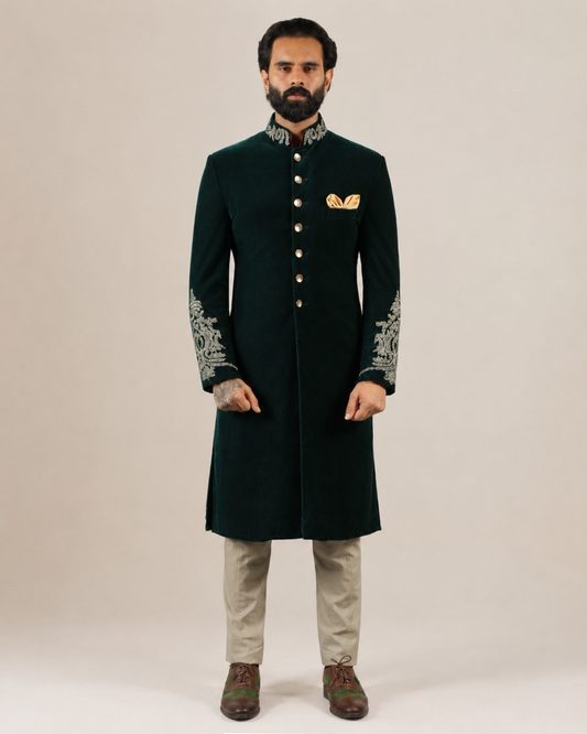 Emerald Green Velvet Sherwani