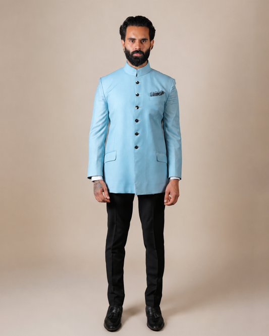 Sky Blue Terry Wool Bandhgala Set