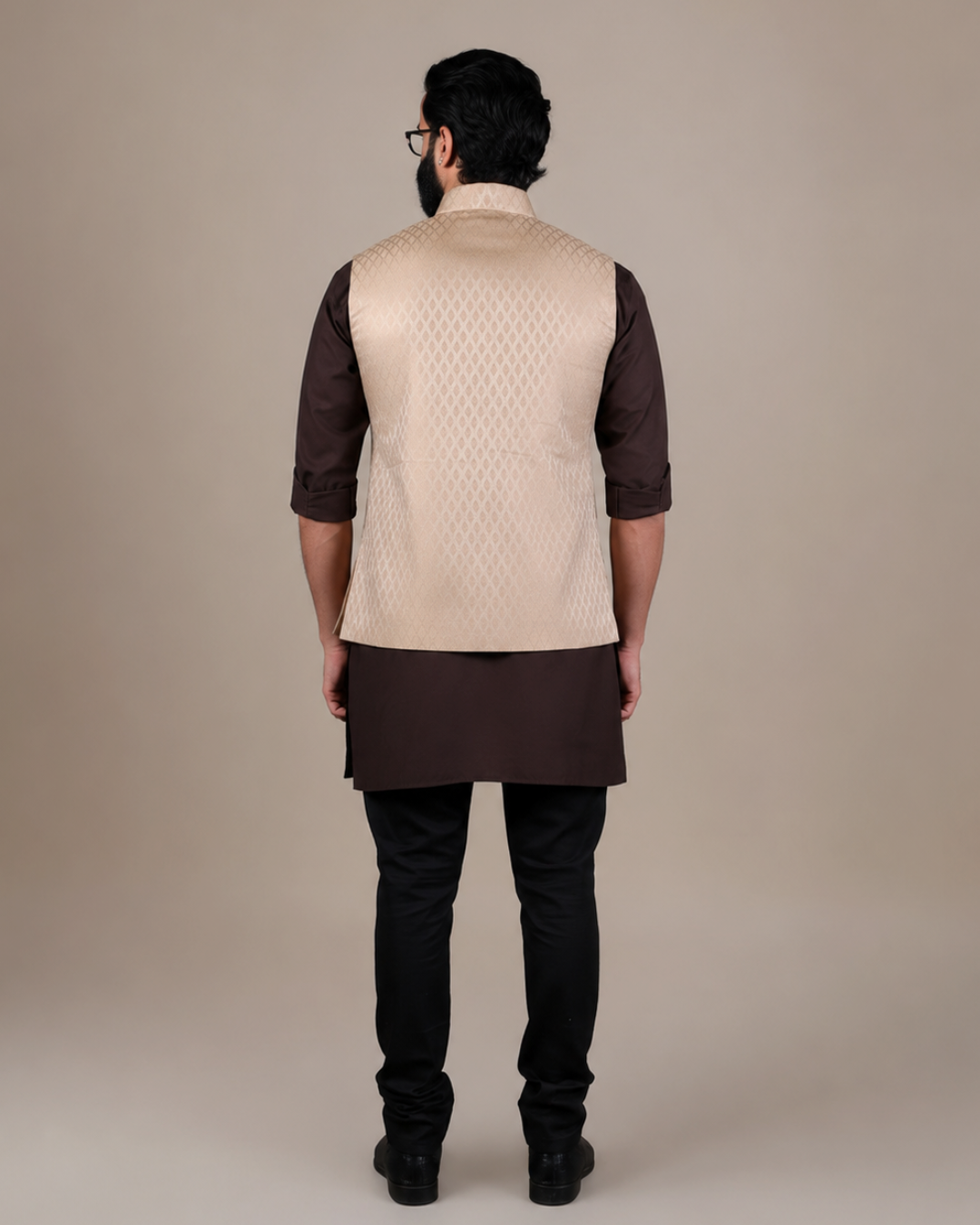 Golden Brocade Nehru Jacket Set