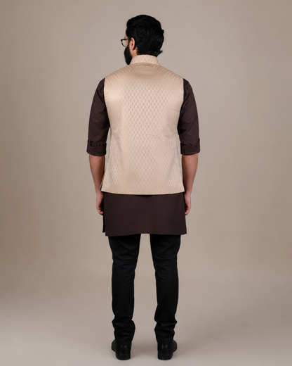 Golden Brocade Nehru Jacket Set