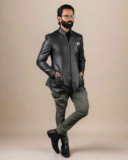 Quilted Grey Leather Jacket