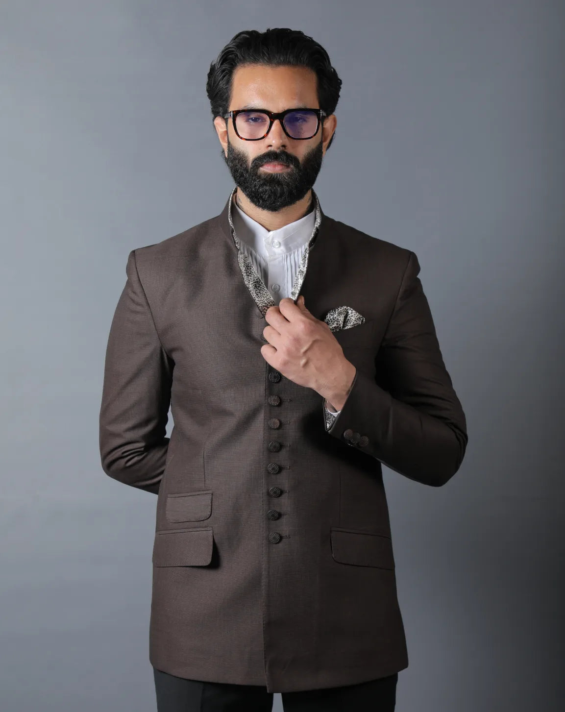 Dark Brown Terry wool Bandhgala Set
