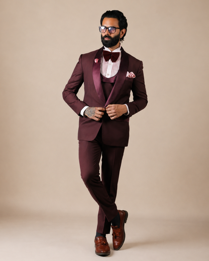 Slim Fit Shawl Lapel 3-Piece Tuxedo Suit