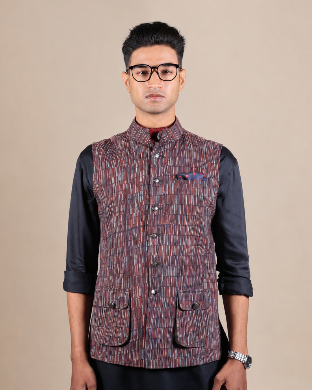 Textured Khadi Nehru Jacket