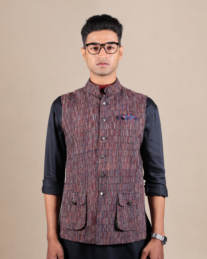 Textured Khadi Nehru Jacket