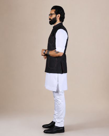 Black Nehru Jacket with Contrast Stitch