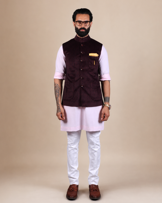 Premium Wine Velvet Nehru Jacket