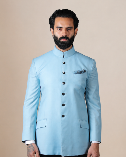 Sky Blue Terry Wool Bandhgala Set