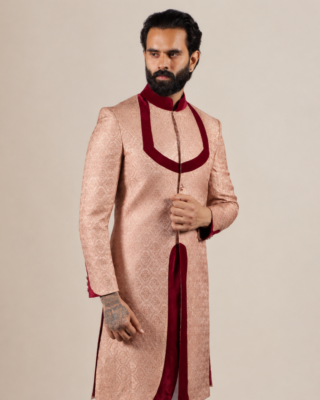Elegant Peach Silk Sherwani
